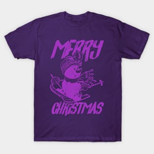 Skiing Snowman - Merry Christmas - Purple T-Shirt